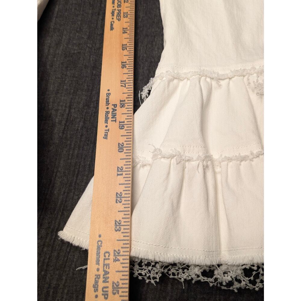 Cinq à Sept White Petal Ethel Ruffle Cuff Denim Flare Jeans Sz 6 Bridal Brunch - Picture 10 of 16